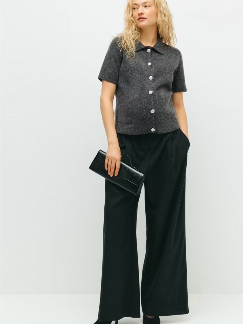 H&M Charcoal Maternity Knit Top with Rhinestone Buttons